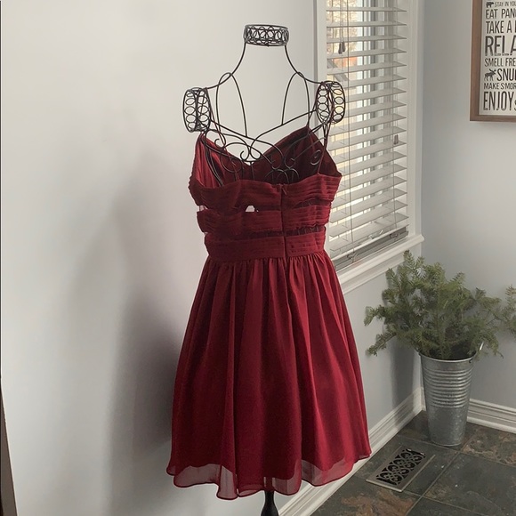 Maroon Ruffled Mesh Cocktail Dress - Picture 2 of 4